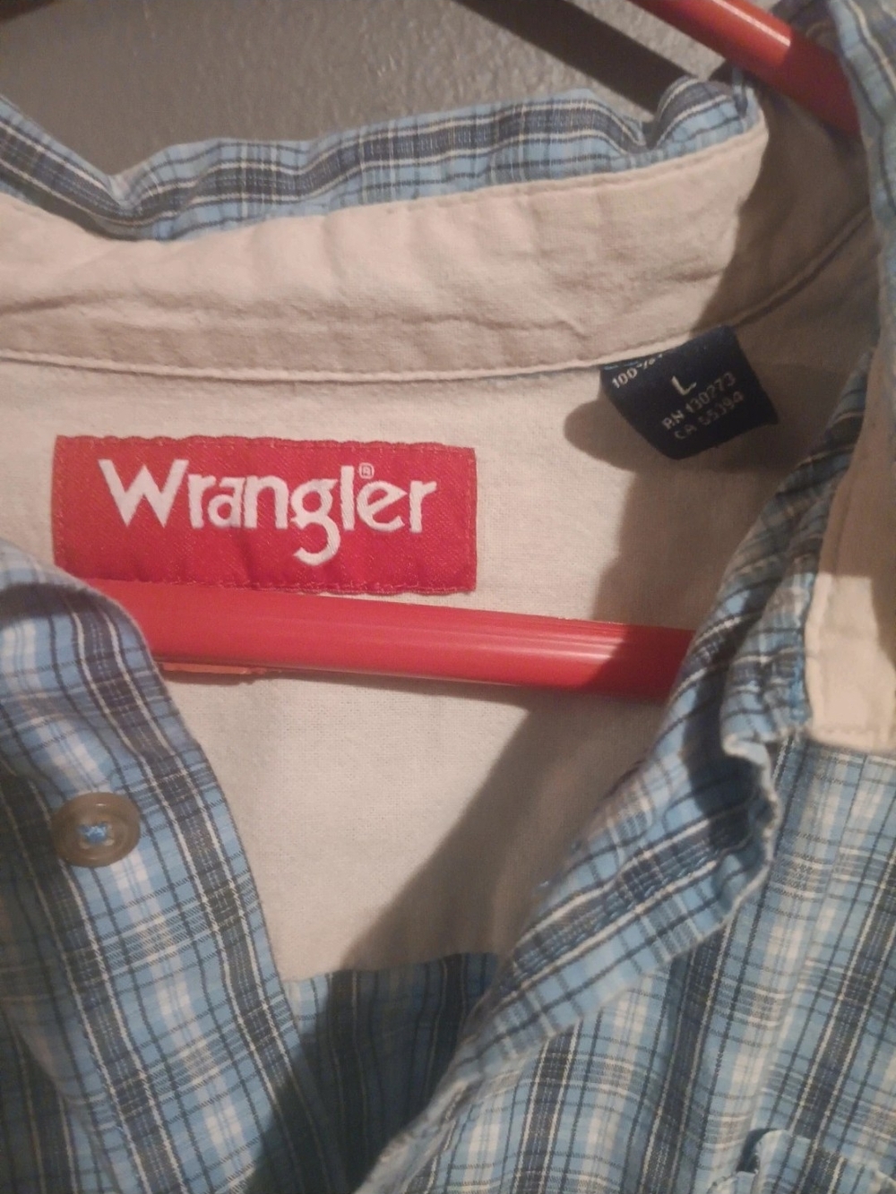 Wrangler Light Blue Plaid Button-Down Shirt